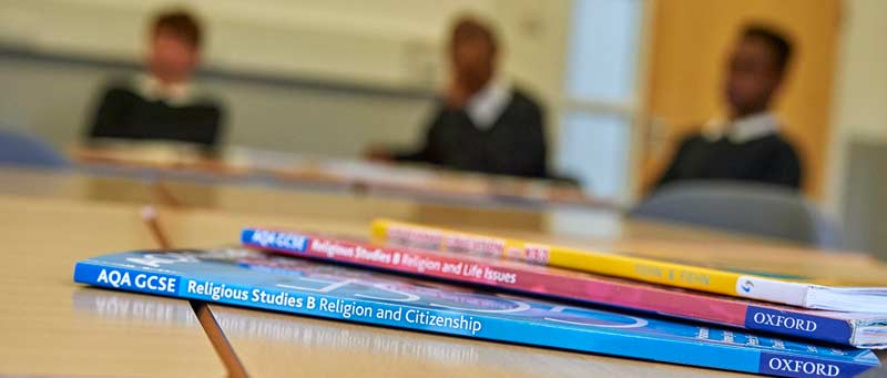 Religious Education books on table